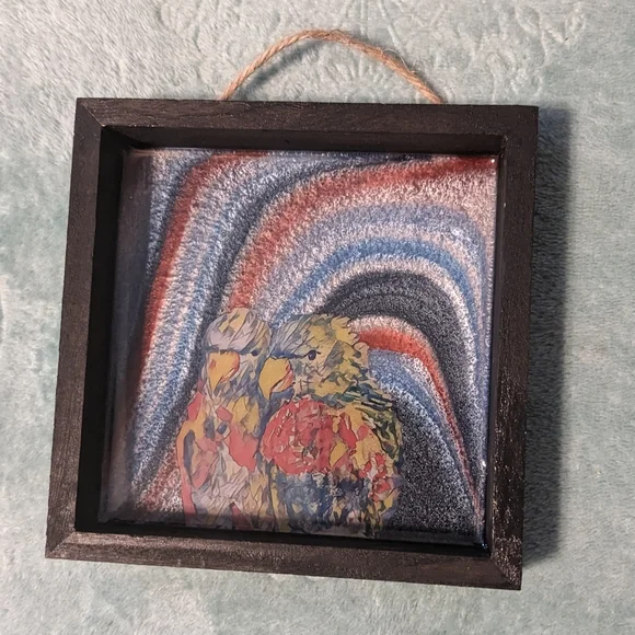 Birds Wall Art Handmade Parrot Design Resin Blue Red Home Decor Love - Picture 4 of 12
